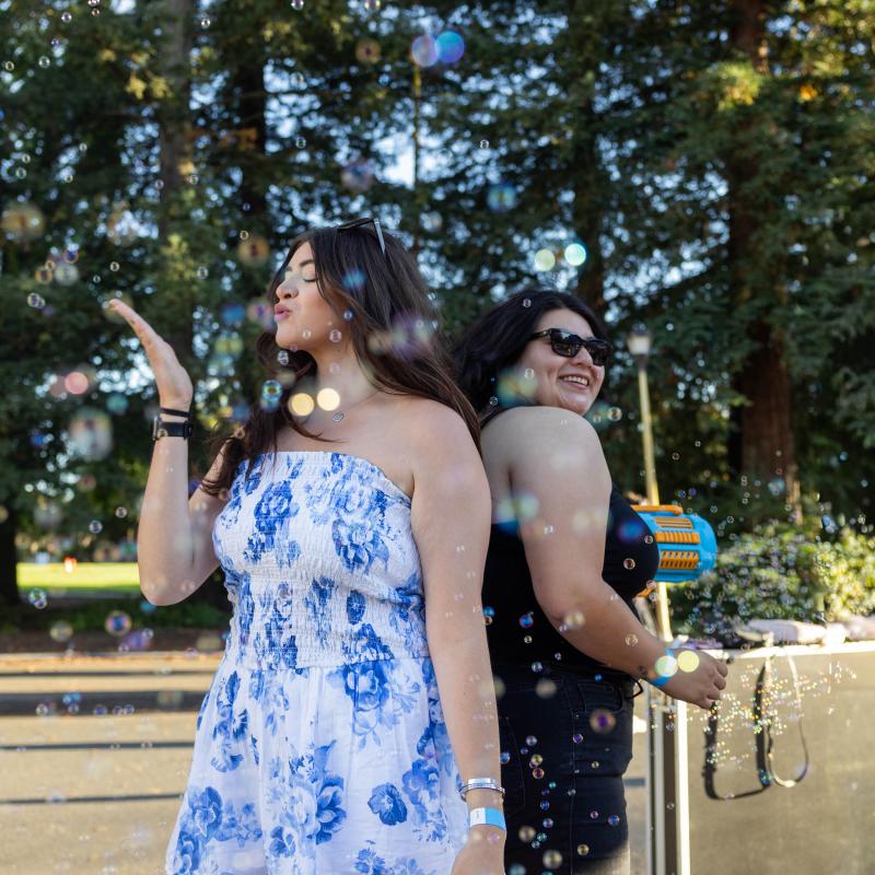 Student with bubbles around them 